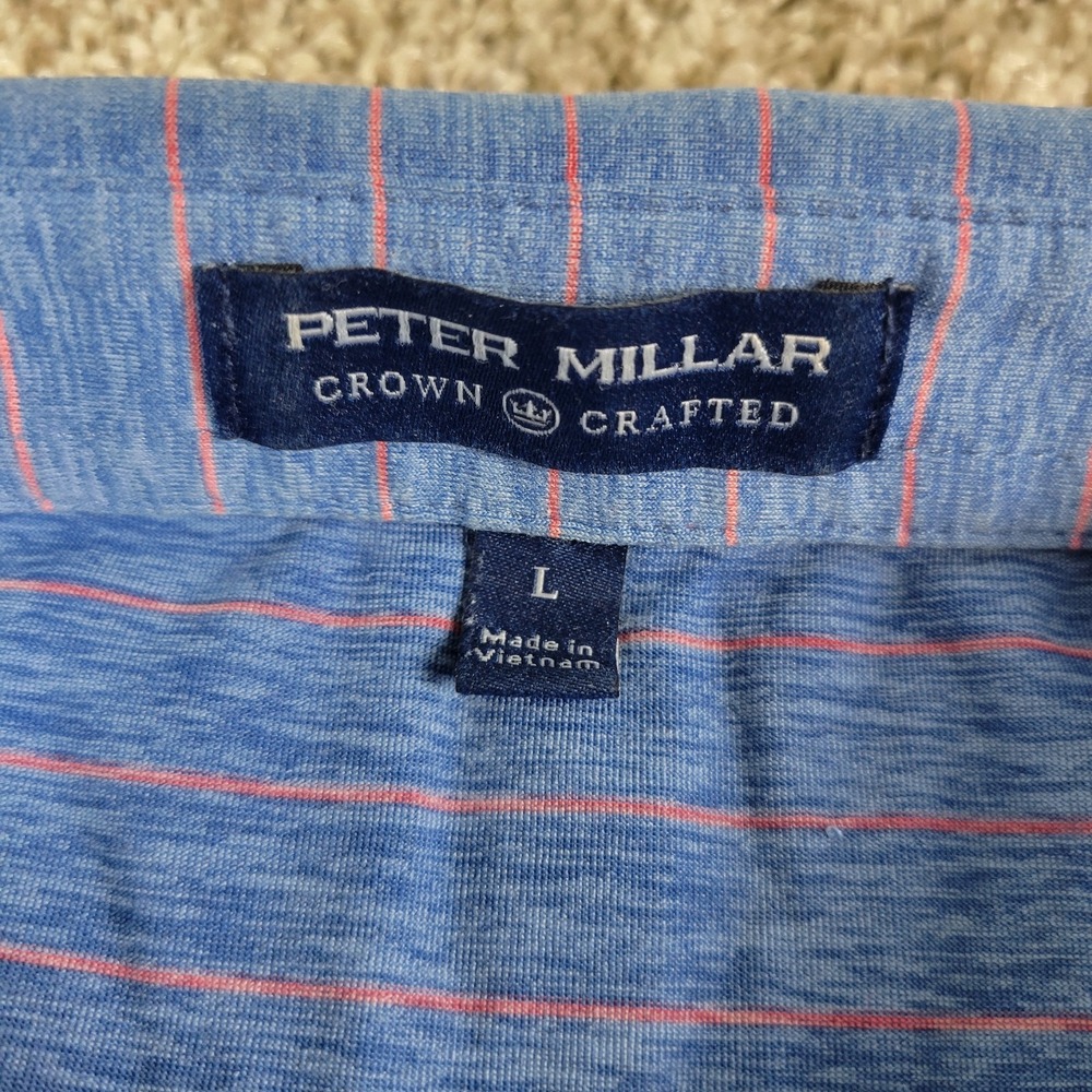 Peter Millar Crown Crafted Mens Large Blue Red Striped Performance Stretch Polo - Picture 4 of 6